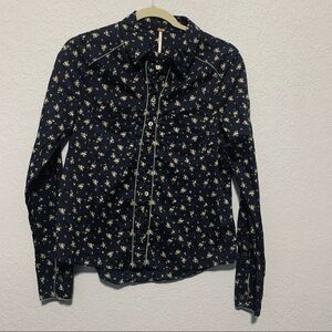Free People Blue Floral Western Style Top
